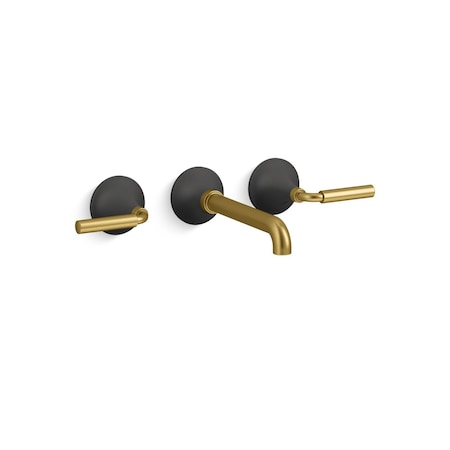 Kohler Tone Widespread Wall Mount Sink Fct Matte Black with Moderne Brass T26439-4-BMB